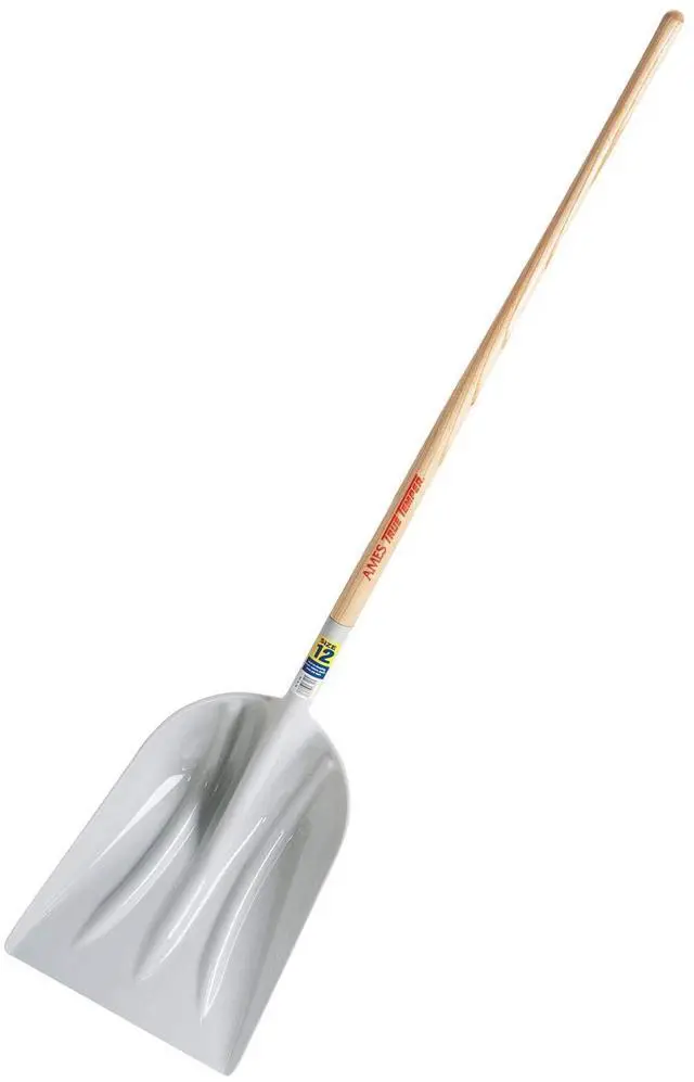 Main image of 1680100 Poly Scoop Shovel with Wood 48 in. Hardwood Handle, grey/silver, 64h × 14.75w × 8.75d