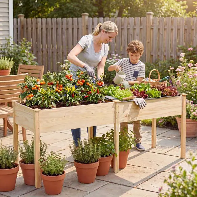Alt view image 2 of 6 - Raised Garden Bed, Elevated Wood Planter Box with Drain Hole, Gardening Planter Raised Bed for Planting Vegetables Flowers Succulents Herbs,73" Lx23 Wx30 H