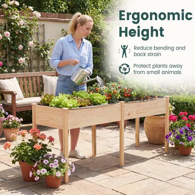 Alt view image 3 of 6 - Raised Garden Bed, Elevated Wood Planter Box with Drain Hole, Gardening Planter Raised Bed for Planting Vegetables Flowers Succulents Herbs,73" Lx23 Wx30 H