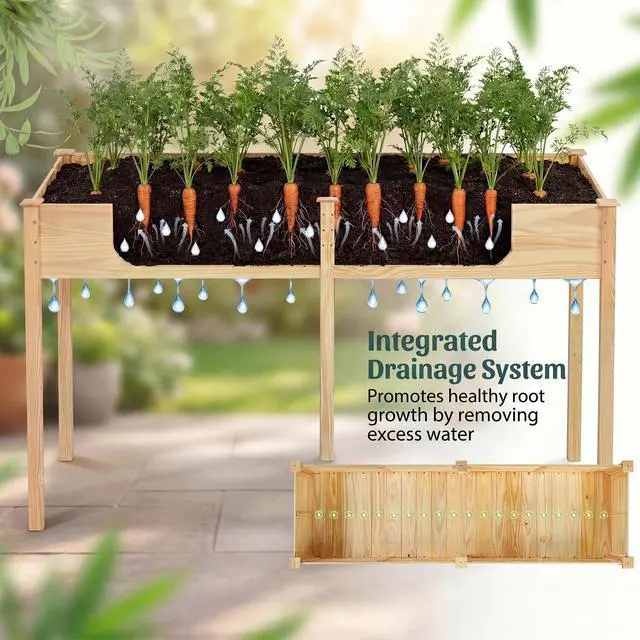 Alt view image 4 of 6 - Raised Garden Bed, Elevated Wood Planter Box with Drain Hole, Gardening Planter Raised Bed for Planting Vegetables Flowers Succulents Herbs,73" Lx23 Wx30 H