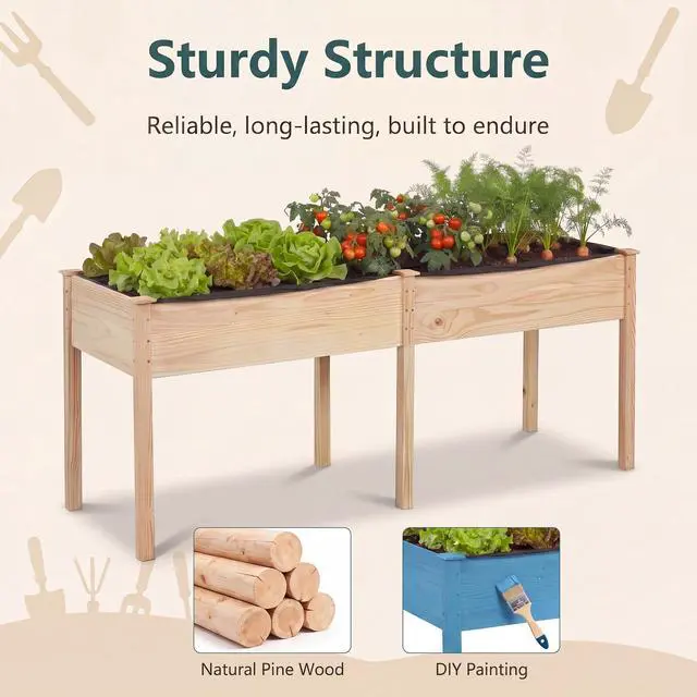 Alt view image 5 of 6 - Raised Garden Bed, Elevated Wood Planter Box with Drain Hole, Gardening Planter Raised Bed for Planting Vegetables Flowers Succulents Herbs,73" Lx23 Wx30 H
