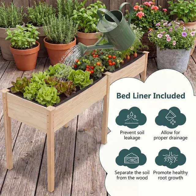 Alt view image 6 of 6 - Raised Garden Bed, Elevated Wood Planter Box with Drain Hole, Gardening Planter Raised Bed for Planting Vegetables Flowers Succulents Herbs,73" Lx23 Wx30 H