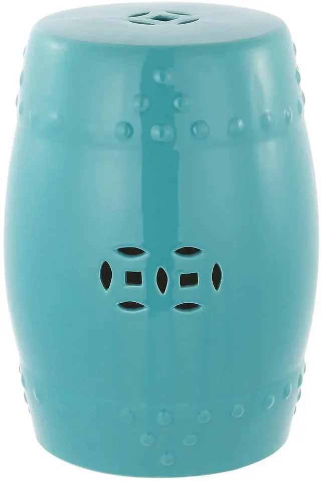 Main image of Furniture - Modern Ming Decorative Garden Stool - Light Aqua - Ceramic - Artisan Chinoiserie Design - Ideal for Living Room, Patio, Garden - Fully Assembled (ACS4516C)