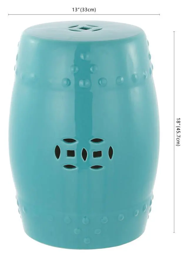 Alt view image 2 of 3 - Furniture - Modern Ming Decorative Garden Stool - Light Aqua - Ceramic - Artisan Chinoiserie Design - Ideal for Living Room, Patio, Garden - Fully Assembled (ACS4516C)