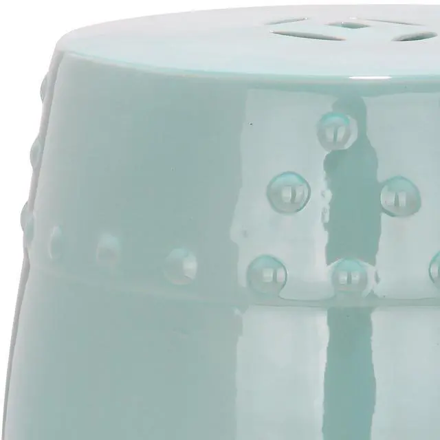 Alt view image 3 of 3 - Furniture - Modern Ming Decorative Garden Stool - Light Aqua - Ceramic - Artisan Chinoiserie Design - Ideal for Living Room, Patio, Garden - Fully Assembled (ACS4516C)