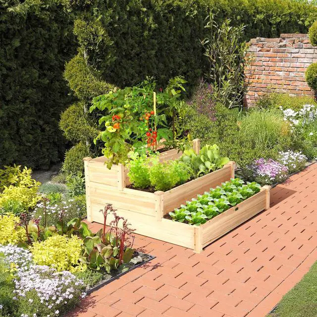 Alt view image 2 of 6 - 3 Tier Raised Garden Bed Wood Elevated Planter Box Vegetable Flower Growing Bed Kit Outdoor Planting Container for Backyard Lawn Patio Planter Raised Beds, Easy Assembly 49"X49"X22"