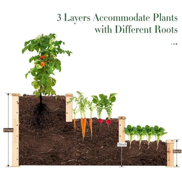 Alt view image 4 of 6 - 3 Tier Raised Garden Bed Wood Elevated Planter Box Vegetable Flower Growing Bed Kit Outdoor Planting Container for Backyard Lawn Patio Planter Raised Beds, Easy Assembly 49"X49"X22"