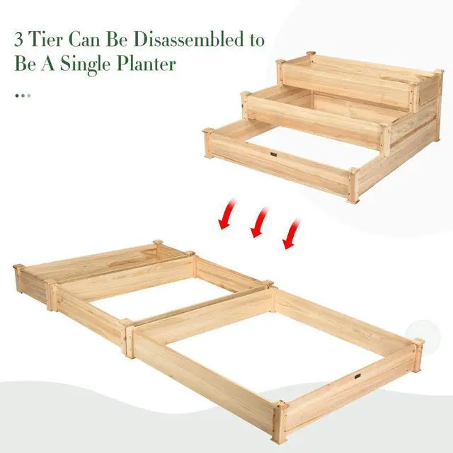 Alt view image 5 of 6 - 3 Tier Raised Garden Bed Wood Elevated Planter Box Vegetable Flower Growing Bed Kit Outdoor Planting Container for Backyard Lawn Patio Planter Raised Beds, Easy Assembly 49"X49"X22"