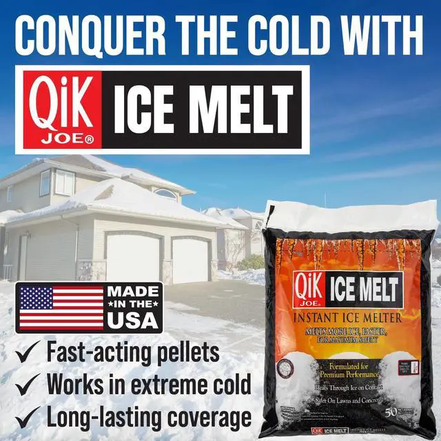 Alt view image 6 of 6 - Calcium Chloride Ice Melt- 50Lbs Bag- Instant Snow and Ice Melt for Sidewalks, Driveways, Steps, and Parking Lots - Deicer for Concrete, Asphalt, and Other Surfaces
