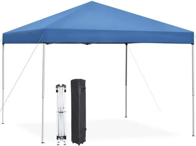 Main image of 10 x 10 FT Pop Up Canopy Tent - Instant Outdoor Canopy with Wheeled Carry Bag, 4 Ropes, Straight Legs, Stakes, Height Adjustable Outdoor Tent Sun Protection Beach Shelter, Blue