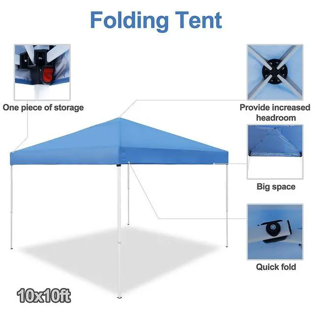Alt view image 6 of 6 - 10 x 10 FT Pop Up Canopy Tent - Instant Outdoor Canopy with Wheeled Carry Bag, 4 Ropes, Straight Legs, Stakes, Height Adjustable Outdoor Tent Sun Protection Beach Shelter, Blue