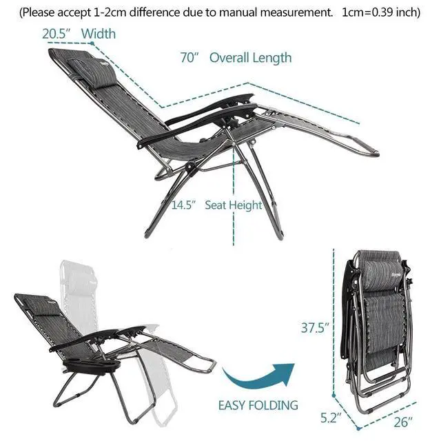 Alt view image 3 of 6 - Zero Gravity Chair Set of 2, Outdoor Lounge Chairs with Pillow and Cup Holder Patio Lawn Chair Outdoor Recliner for Deck,Patio,Beach,Yard