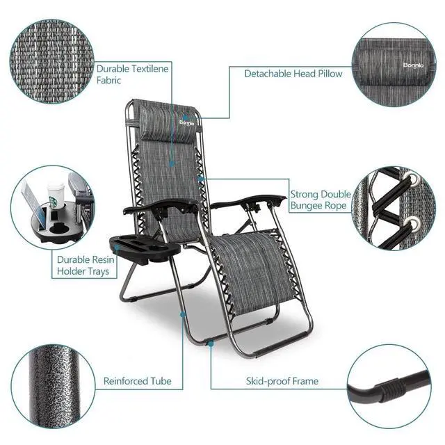 Alt view image 4 of 6 - Zero Gravity Chair Set of 2, Outdoor Lounge Chairs with Pillow and Cup Holder Patio Lawn Chair Outdoor Recliner for Deck,Patio,Beach,Yard