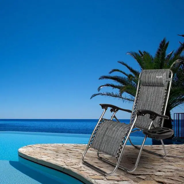 Alt view image 6 of 6 - Zero Gravity Chair Set of 2, Outdoor Lounge Chairs with Pillow and Cup Holder Patio Lawn Chair Outdoor Recliner for Deck,Patio,Beach,Yard