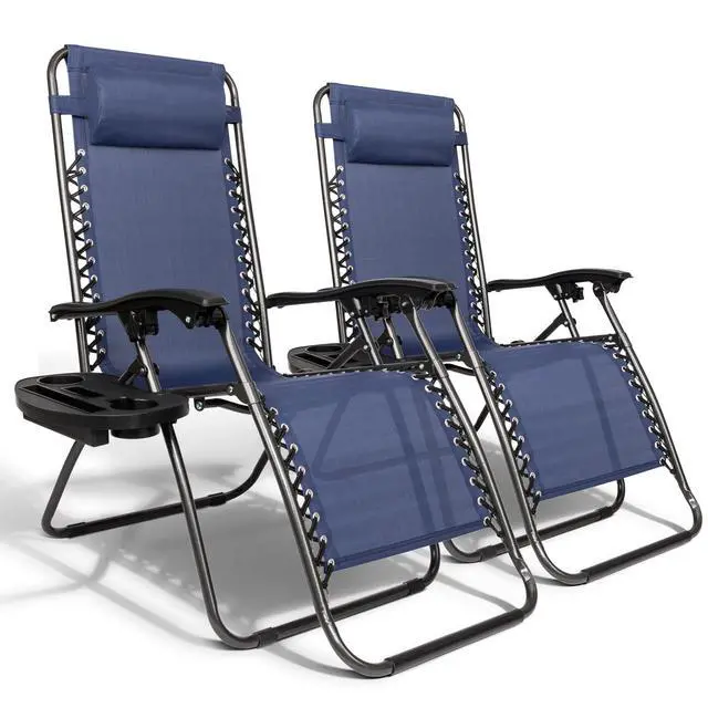 Main image of Infinity Zero Gravity Chair, Outdoor Lounge Patio Chairs with Pillow and Utility Tray Adjustable Folding Recliner for Deck,Patio,Beach,Yard Pack 2 (Blue)