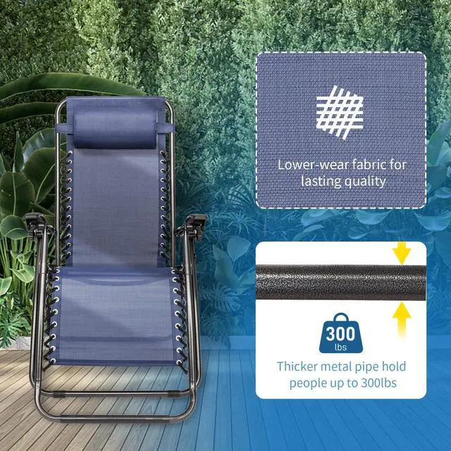 Alt view image 4 of 6 - Infinity Zero Gravity Chair, Outdoor Lounge Patio Chairs with Pillow and Utility Tray Adjustable Folding Recliner for Deck,Patio,Beach,Yard Pack 2 (Blue)