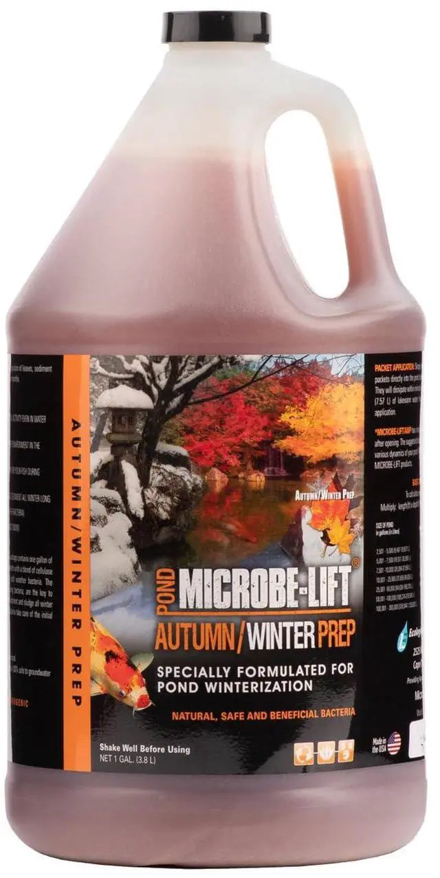 Main image of Autumn and Winter Prep Seasonal Conditioner for Ponds and Outdoor Water Gardens, Safe for Live Koi Fish, Plants, and Décor, 1 Gallon Liquid and 8 2-Ounce Packets