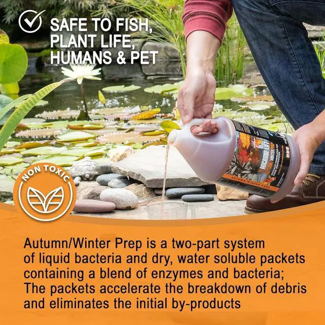 Alt view image 4 of 5 - Autumn and Winter Prep Seasonal Conditioner for Ponds and Outdoor Water Gardens, Safe for Live Koi Fish, Plants, and Décor, 1 Gallon Liquid and 8 2-Ounce Packets