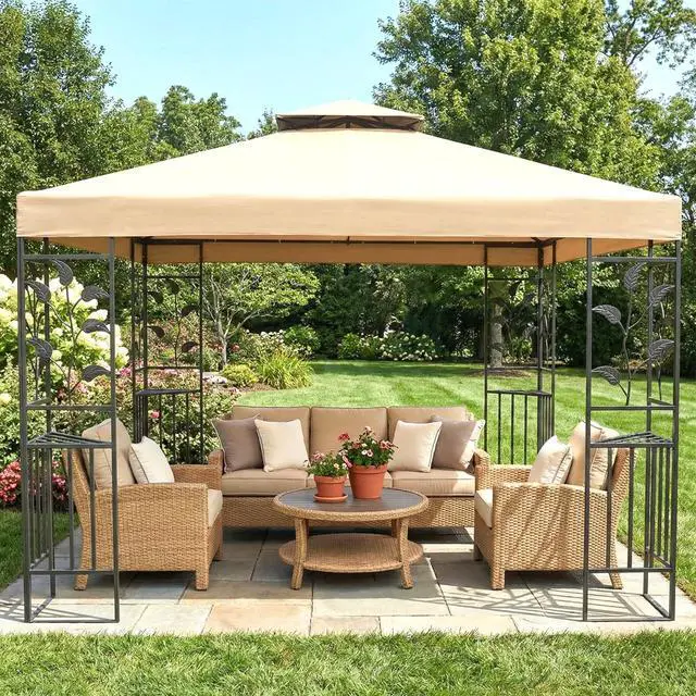 Alt view image 2 of 6 - Durable Replacement Canopy Top Cover Compatible with The 7884-15, 7884 Aldi Leaf 10' x 10' Gazebo - Classic Sand, 350