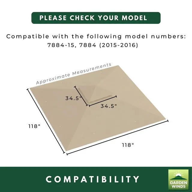 Alt view image 5 of 6 - Durable Replacement Canopy Top Cover Compatible with The 7884-15, 7884 Aldi Leaf 10' x 10' Gazebo - Classic Sand, 350