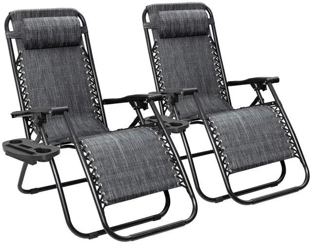 Main image of Patio Zero Gravity Chair Outdoor Folding Lounge Chair Recliners Adjustable Lawn Lounge Chair with Pillow for Poolside, Yard and Camping (Grey)