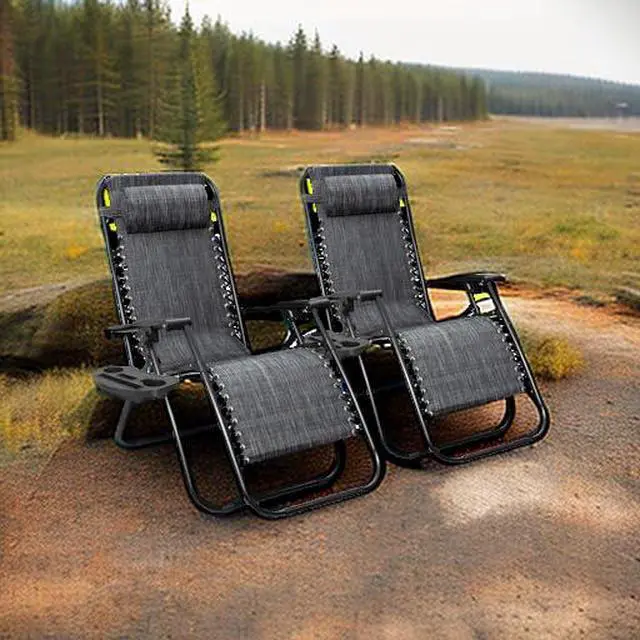 Alt view image 5 of 6 - Patio Zero Gravity Chair Outdoor Folding Lounge Chair Recliners Adjustable Lawn Lounge Chair with Pillow for Poolside, Yard and Camping (Grey)