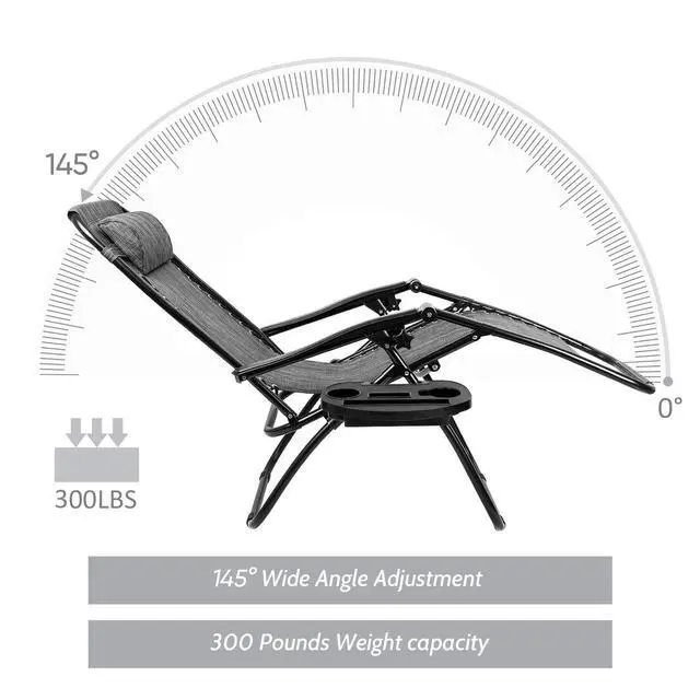 Alt view image 6 of 6 - Patio Zero Gravity Chair Outdoor Folding Lounge Chair Recliners Adjustable Lawn Lounge Chair with Pillow for Poolside, Yard and Camping (Grey)