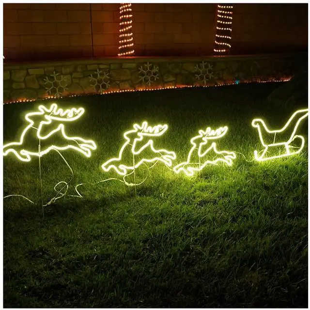 Main image of Christmas Lights Three elk and Sleigh Outdoor Yard Sign Lawn Neon Signage Yard Sign Lights