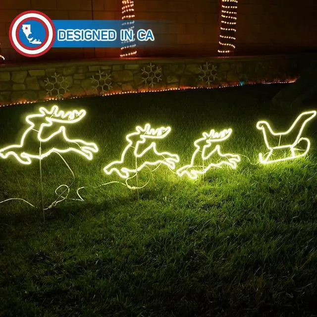 Alt view image 2 of 6 - Christmas Lights Three elk and Sleigh Outdoor Yard Sign Lawn Neon Signage Yard Sign Lights
