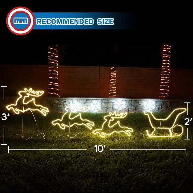 Alt view image 3 of 6 - Christmas Lights Three elk and Sleigh Outdoor Yard Sign Lawn Neon Signage Yard Sign Lights