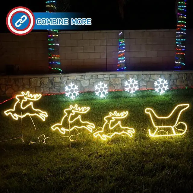 Alt view image 4 of 6 - Christmas Lights Three elk and Sleigh Outdoor Yard Sign Lawn Neon Signage Yard Sign Lights