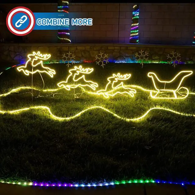 Alt view image 5 of 6 - Christmas Lights Three elk and Sleigh Outdoor Yard Sign Lawn Neon Signage Yard Sign Lights