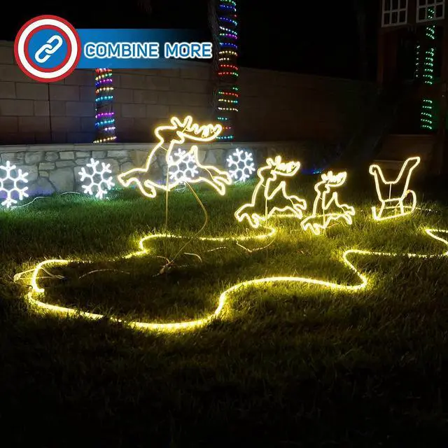 Alt view image 6 of 6 - Christmas Lights Three elk and Sleigh Outdoor Yard Sign Lawn Neon Signage Yard Sign Lights