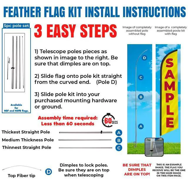 Alt view image 4 of 4 - Pack of 1 - Feather Banner Flutter Flag Telescoping Hardware Sets, 4-Piece 15ft Telescopic, 1 Pole Kit, 1 Travel Bag and 1 Ground Spike & tie-Down Clip, Perfect for Windless & Swooper Flags