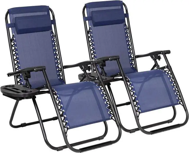 Main image of Patio Zero Gravity Chair Outdoor Folding Lounge Chair Recliners Adjustable Lawn Lounge Chair with Pillow for Poolside, Yard and Camping (Deep Blue)