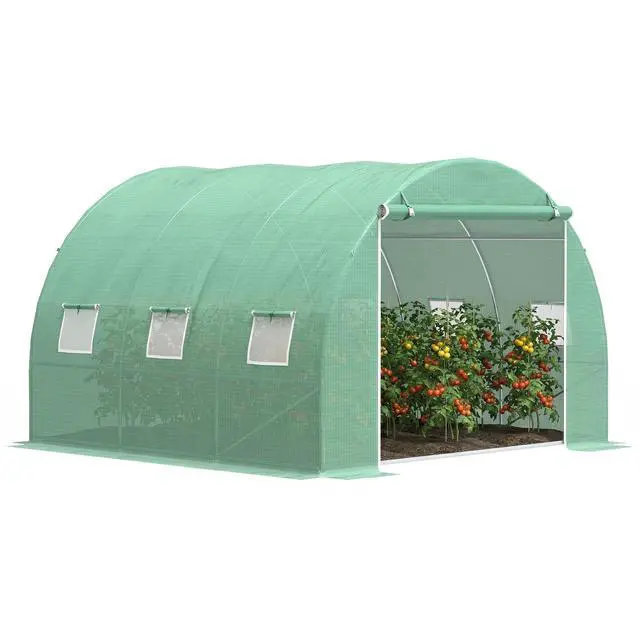 Main image of 10' x 10' x 6.5' Walk-in Tunnel Hoop Greenhouse, Green House for Outside with PE Cover, Steel Frame, Roll-Up Zipper Door & Windows for Flowers, Vegetables, Tropical Plants, Green