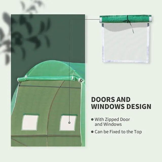 Alt view image 5 of 6 - 10' x 10' x 6.5' Walk-in Tunnel Hoop Greenhouse, Green House for Outside with PE Cover, Steel Frame, Roll-Up Zipper Door & Windows for Flowers, Vegetables, Tropical Plants, Green