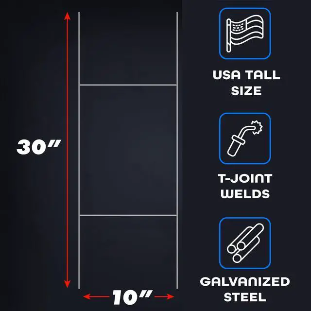 Alt view image 2 of 6 - 30"x10" Heavy Duty Metal H-Stakes Frame Wire Stakes - Yard Sign Stake - Lawn Sign Stake. Use with 4mm and 5mm Corrugated Plastic Yard Signs - Manufactured in The USA (100)