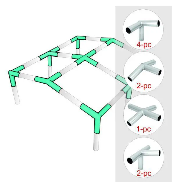Alt view image 2 of 5 - Canopy Fittings Kit 1-3/8" Low Peak Frame Carport Connectors Full Set for 6 Legs, Heavy-Duty 16 Gauge Galvanized Steel