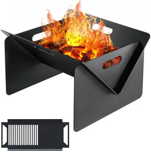 Main image of 18 inch Fire Pit, Outdoor Portable Firepit with BBQ Tray, Detachable Camping Steel Fire Pits for Backyard, Patio, Picnic, Bonfire, Garden (Black-Small)