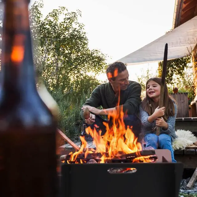 Alt view image 2 of 6 - 18 inch Fire Pit, Outdoor Portable Firepit with BBQ Tray, Detachable Camping Steel Fire Pits for Backyard, Patio, Picnic, Bonfire, Garden (Black-Small)