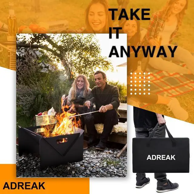 Alt view image 3 of 6 - 18 inch Fire Pit, Outdoor Portable Firepit with BBQ Tray, Detachable Camping Steel Fire Pits for Backyard, Patio, Picnic, Bonfire, Garden (Black-Small)