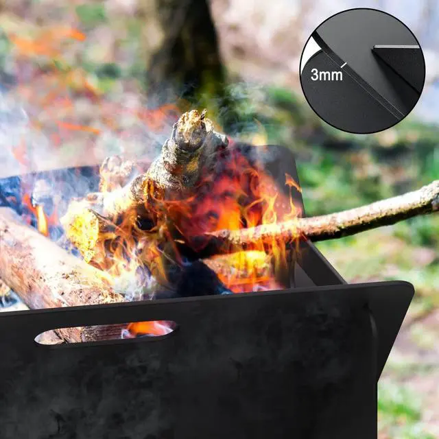 Alt view image 6 of 6 - 18 inch Fire Pit, Outdoor Portable Firepit with BBQ Tray, Detachable Camping Steel Fire Pits for Backyard, Patio, Picnic, Bonfire, Garden (Black-Small)