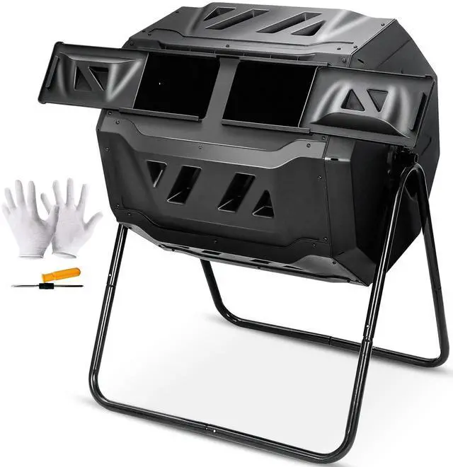 Main image of 43 Gallon Compost Tumbler Bin Composter Dual Chamber BPA Free Compost Bin Outdoor Rotating Garden Yard Waste Bins
