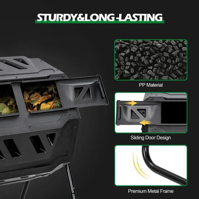 Alt view image 3 of 6 - 43 Gallon Compost Tumbler Bin Composter Dual Chamber BPA Free Compost Bin Outdoor Rotating Garden Yard Waste Bins