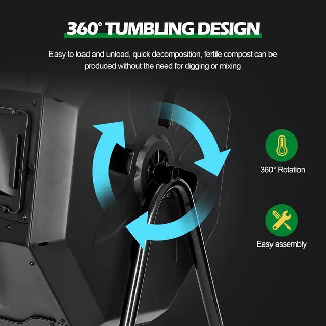 Alt view image 5 of 6 - 43 Gallon Compost Tumbler Bin Composter Dual Chamber BPA Free Compost Bin Outdoor Rotating Garden Yard Waste Bins