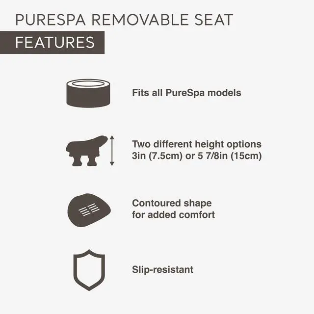 Alt view image 4 of 6 - 28502E PureSpa Non-Slip Removable Contoured Seat for Inflatable Hot Tub Spa Accessory with Adjustable Heights, Tan, (2 Pack)