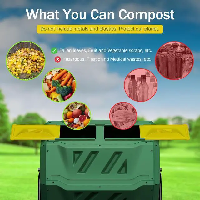 Alt view image 5 of 6 - 43 Gallon Outdoor Dual Chamber Tumbling Composter - BPA Free, Rotating Compost Bin with Sliding Doors & Steel Frame for Garden/Yard
