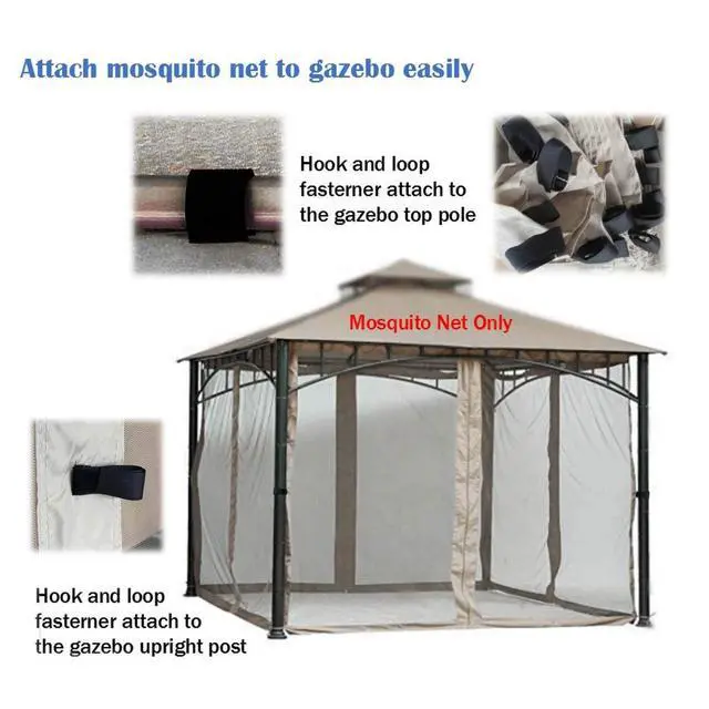 Alt view image 2 of 5 - Universal Replacement Mosquito Netting Screen Walls Set of 4 Panels for Gazebo Size 10 Ft X 12 Ft (Gazebo Mosquito Net Only)