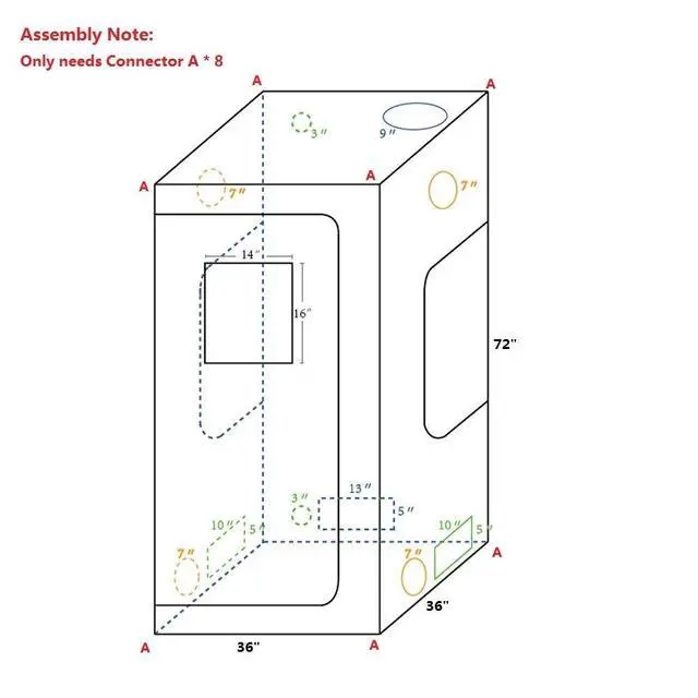Alt view image 2 of 6 - Grow Tent, 3x3x6 Feet Mylar Grow Tent with Obeservation Window and Floor Tray for Indoor Plant Growing (36"x 36" x 72")
